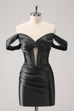 Stylish Dark Green Off The Shoulder Ruched Cut Out Corset Tight Homecoming Dress