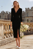 Ivory Sheath V-Neck Ruched Courthouse Wedding Dress With Slit