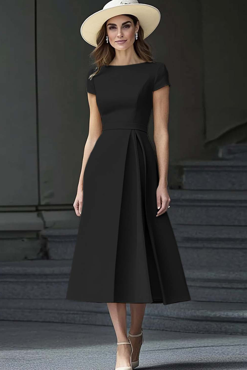 WEDTREND Women Daffodil Work Dress Bateau Neck A Line Midi Semi Formal Dress WEDTREND Women Daffodil Work Dress Bateau Neck A Line Midi Semi Formal Dress