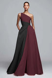 Pink A-Line One Shoulder Ruched Long Formal Dress
