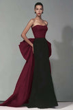 Black and Red Strapless Mermaid Formal Dress with Bow