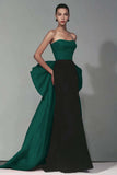 Black and Red Strapless Mermaid Formal Dress with Bow