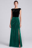 Black and Brown Velvet Bateau Neck Cap Sleeve Long Formal Dress with Slit