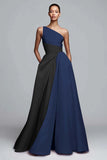 Pink A-Line One Shoulder Ruched Long Formal Dress