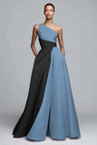 Pink A-Line One Shoulder Ruched Long Formal Dress