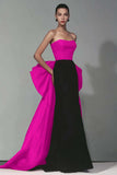 Black and Red Strapless Mermaid Formal Dress with Bow