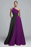 Pink A-Line One Shoulder Ruched Long Formal Dress