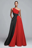 Pink A-Line One Shoulder Ruched Long Formal Dress