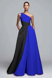 Pink A-Line One Shoulder Ruched Long Formal Dress