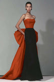 Black and Red Strapless Mermaid Formal Dress with Bow