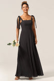 A-Line Spaghetti Straps Floor-Length Chiffon Bridesmaid Dress with Slit