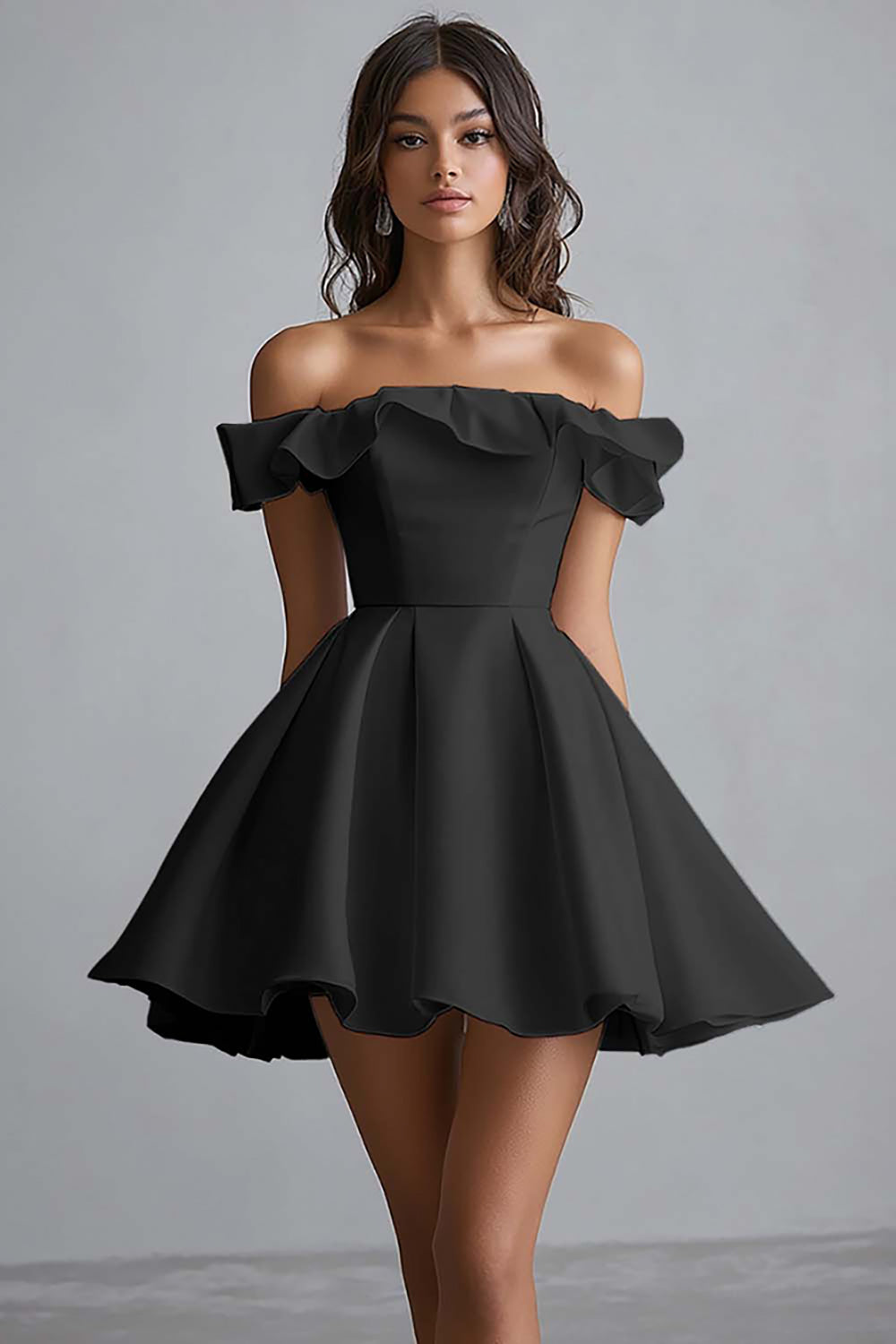 WEDTREND Women White Graduation Dress Off The Shoulder A Line Satin Ruffled Grad Ceremony Dress WEDTREND Women White Graduation Dress Off The Shoulder A Line Satin Ruffled Grad Ceremony Dress