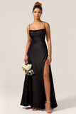 A-Line Spaghetti Straps Floor-Length Satin Bridesmaid Dress With Sleeveless