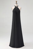 Simple White A Line Halter Long Engagement Dress