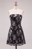 Strapless Pink Floral A Line Sequin Short Homecoming Dress