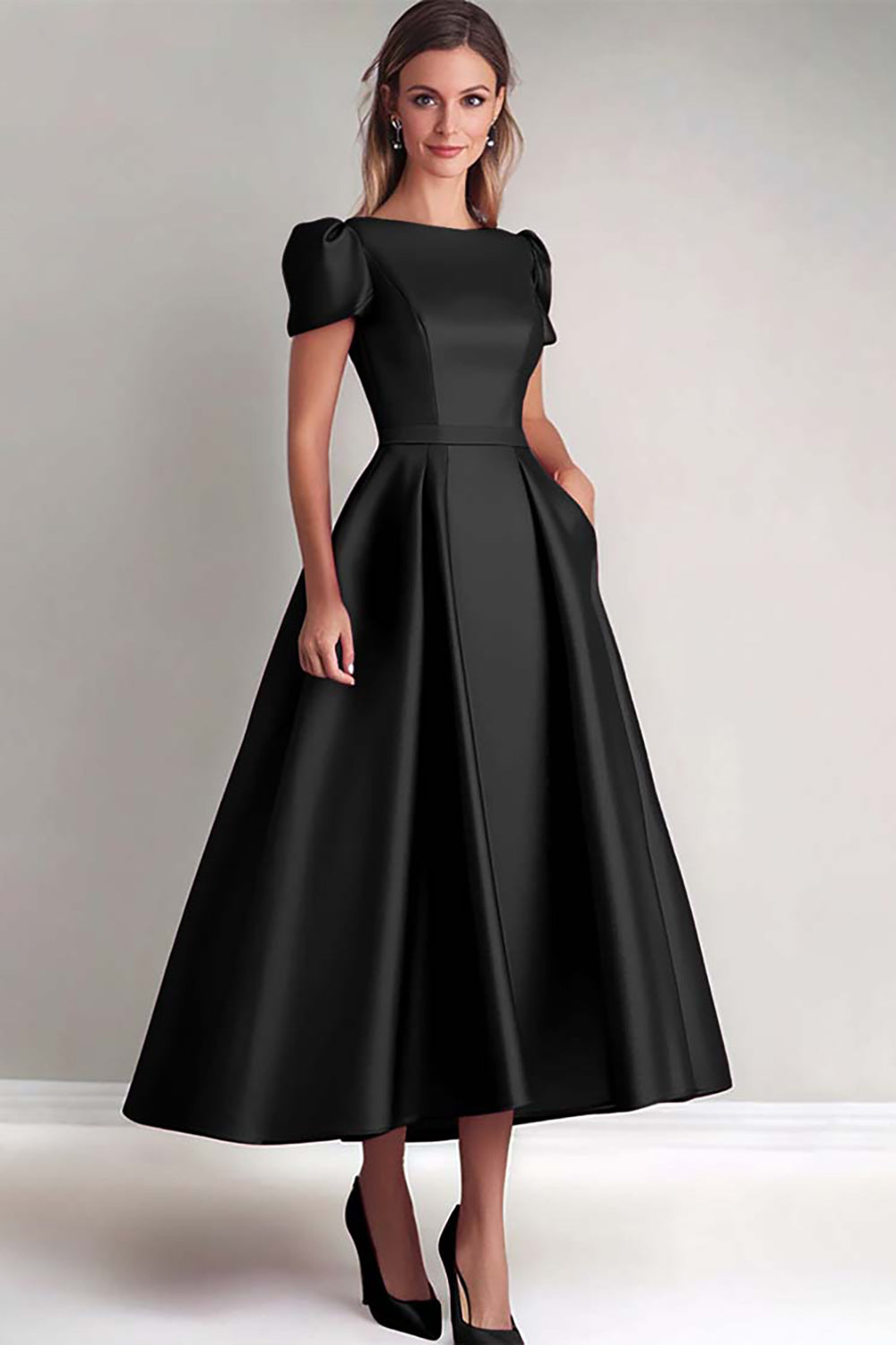 bri taffeta puff sleeve party dress Emerald Midi Dress - Taffeta Midi Dress - Puff Sleeve Midi Dress