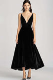 Black Spaghetti Straps Velvet A-Line Formal Dress