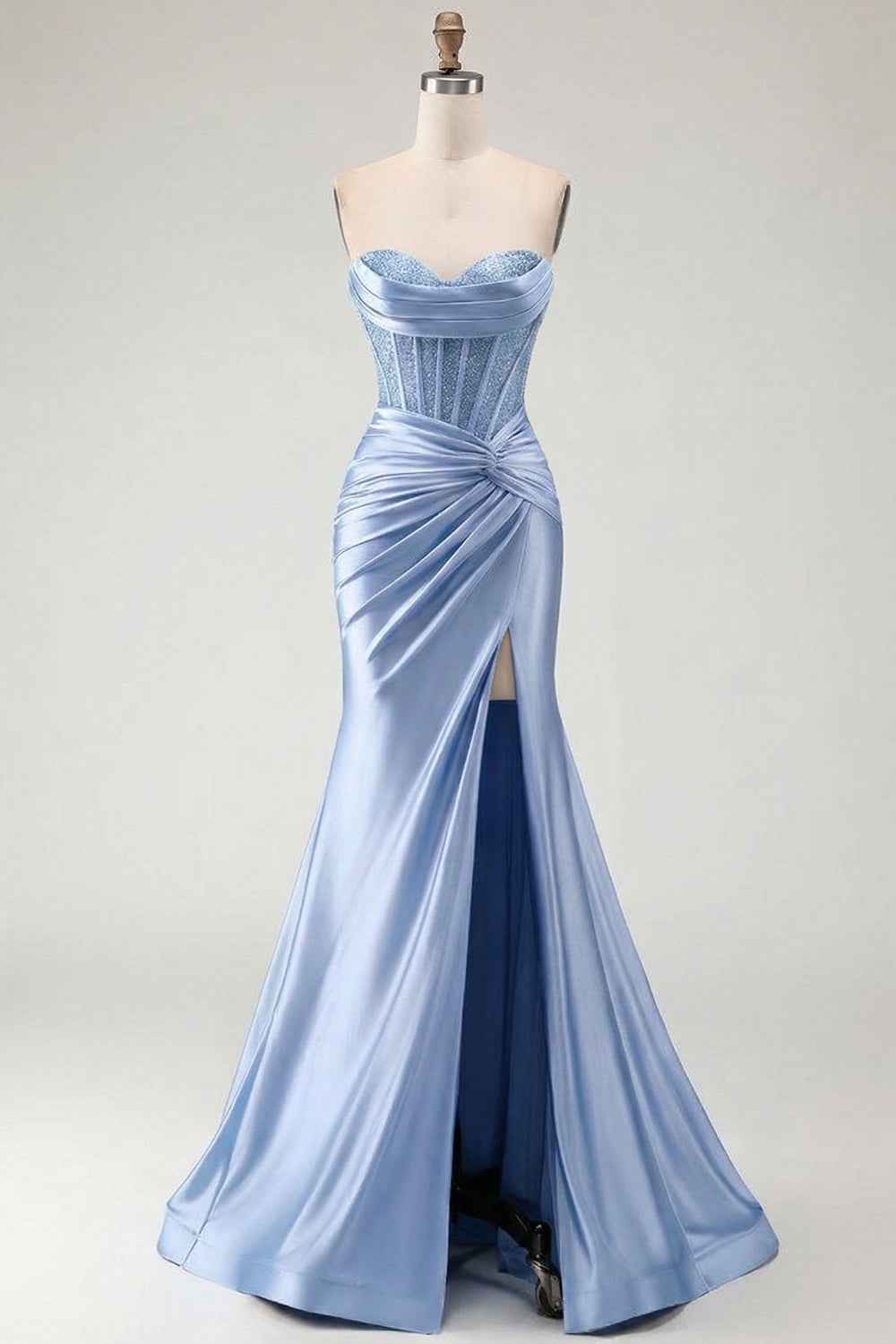 WEDTREND Women Navy Mermaid Long Prom Dress with Bow Strapless Beaded Corset Satin Formal Dress with Slit WEDTREND Women Navy Mermaid Long Prom Dress with Bow Strapless Beaded Corset Satin Formal Dress with Slit