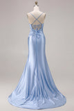 Mermaid Fuchsia Satin Cut Out Ruched Long Prom Dress with Slit