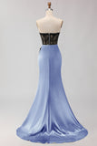 Black Green Strapless Mermaid Lace Appliqued Ruched Long Prom Dress with Slit