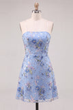 Strapless Pink Floral A Line Sequin Short Homecoming Dress