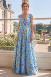 Green A Line V-Neck Floral Mother of the Bride Dress