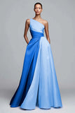 Pink A-Line One Shoulder Ruched Long Formal Dress