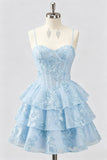 Daffodil A Line Floral Corset Tiered Ruffle Short Homecoming Dress