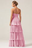 A-Line Sweetheart Tiered Floor Length Chiffon Lilac Bridesmaid Dress