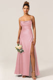 A-Line Spaghetti Straps Floor-Length Satin Bridesmaid Dress With Sleeveless