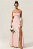 Green Flower A Line Spaghetti Straps Chiffon Long Bridesmaid Dress with Slit
