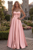 Fuchsia Strapless A Line Satin Maxi Prom Dress