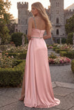 One Shoulder Light Blue A Line Ruched Prom Dress with Slit