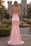 Green Mermaid Satin Ruched Strapless Prom Dress