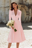 Ivory A-Line Satin V-Neck Courthouse Wedding Dress