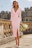 Ivory Sheath V-Neck Ruched Courthouse Wedding Dress With Slit