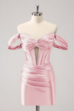 Stylish Dark Green Off The Shoulder Ruched Cut Out Corset Tight Homecoming Dress