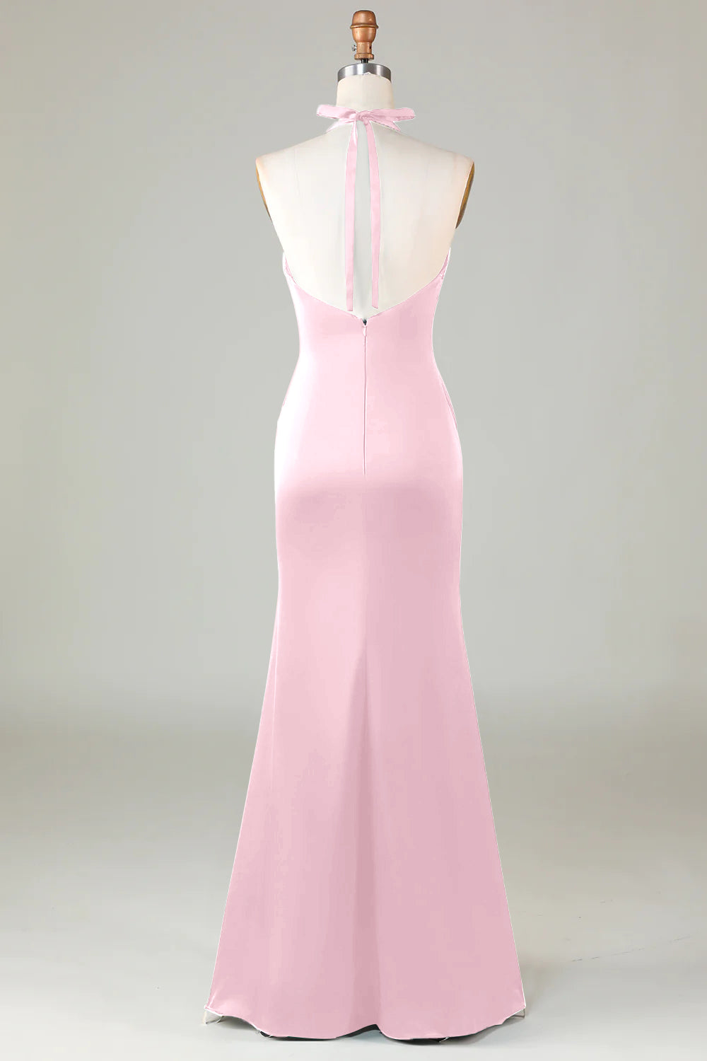 Wedtrend Women Blushing Pink Long Bridesmaid Dress Mermaid Halter V Neck Open Back Satin Ruched Wedding Guest Dress WEDTREND Wedtrend Women Blushing Pink Long Bridesmaid Dress Mermaid Halter V Neck Open Back Satin Ruched Wedding Guest Dress WEDTREND