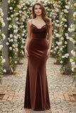Black Mermaid Velvet Spaghetti Straps Long Holiday Party Dress