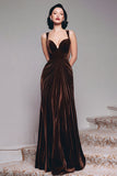 Black Velvet A Line Thick Straps Ruched Maxi Holiday Party Dress