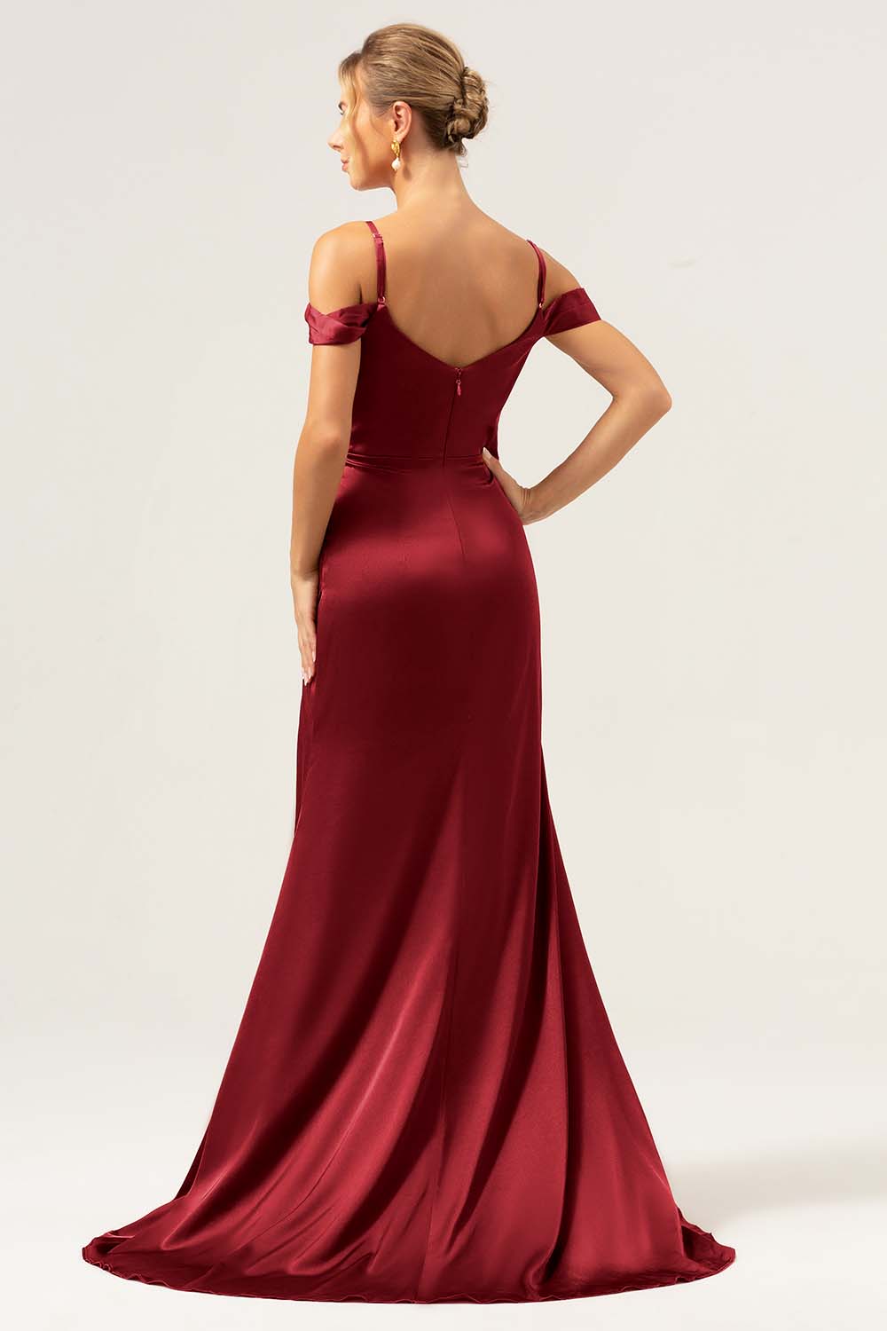 Wedtrend Women Dark Navy Long Satin Bridesmaid Dress with Slit Mermaid Cold Shoulder Ruched Corset Formal Dress WEDTREND Wedtrend Women Dark Navy Long Satin Bridesmaid Dress with Slit Mermaid Cold Shoulder Ruched Corset Formal Dress WEDTREND