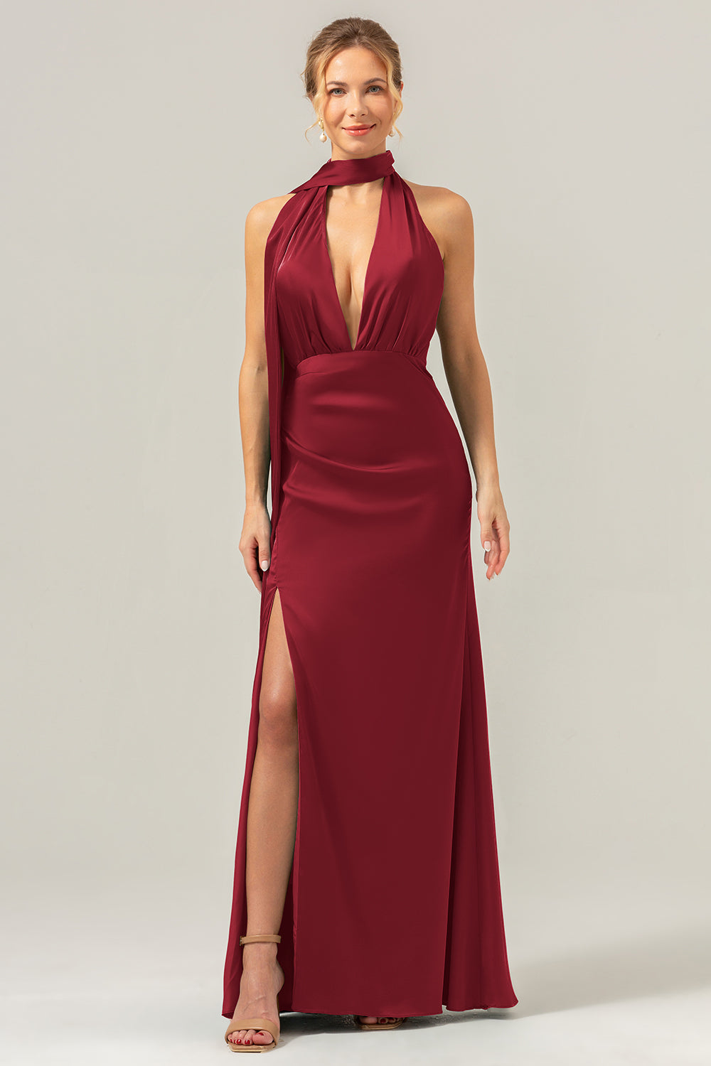 Wedtrend Women Peacock Satin Bridesmaid Dress with Streamer Sheath Deep V Neck Open Back Long Wedding Guest Dress WEDTREND Wedtrend Women Peacock Satin Bridesmaid Dress with Streamer Sheath Deep V Neck Open Back Long Wedding Guest Dress WEDTREND