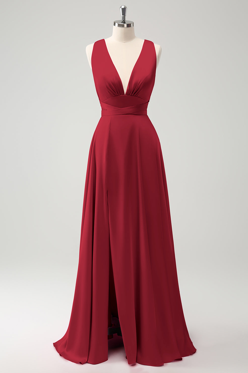 Wedtrend Women Burgundy Bridesmaid Dress with Slit A Line Deep V Neck Backless Long Wedding Guest Dress WEDTREND Wedtrend Women Burgundy Bridesmaid Dress with Slit A Line Deep V Neck Backless Long Wedding Guest Dress WEDTREND