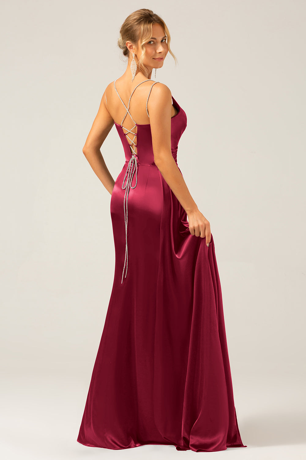 Wedtrend Women Burgundy Bridesmaid Dress Mermaid Spaghetti Straps Pleated Sequin Maxi Dress With Slit WEDTREND Wedtrend Women Burgundy Bridesmaid Dress Mermaid Spaghetti Straps Pleated Sequin Maxi Dress With Slit WEDTREND