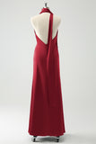Burgundy Sheath Convertible Deep V Neck Ruched Long Bridesmaid Dress with Open Back