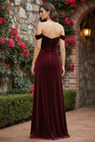Off The Shoulder Black Sheath Corset Velvet Long Formal Dress with Slit