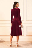 Dark Green A Line Velvet Long Sleeves Holiday Party Dress