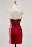 Sparkly Strapless Beaded Corset Short Bodycon Fuchsia Homecoming Dress