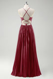Grey Green A-Line Spaghetti Straps Pleated Long Bridesmaid Dress With Lace Up Back