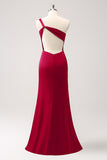 Elegant Mermaid One Shoulder Pleated Backless Bridesmaid Dress with Slit